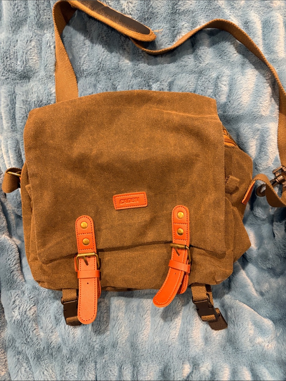 Caden canvas camera bag zip padded interior adjustable shoulder strap dk green